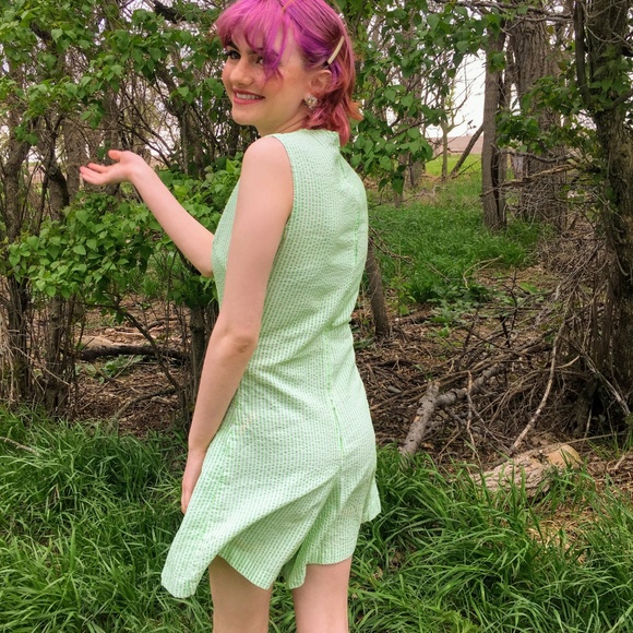 Vintage Green Seer Sucker Romper Dress Sears - Picture 5 of 8